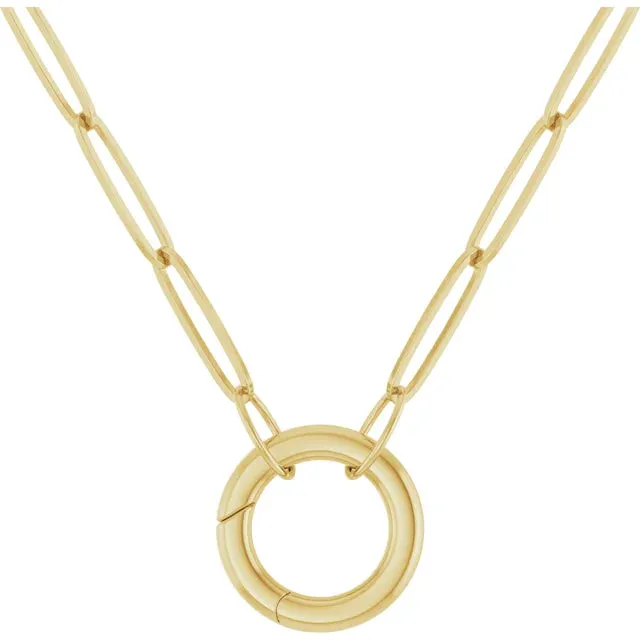 Storyteller by Vintage Magnality Charm Necklaces Paperclip Chain Charm Necklace 16 or 18 Circle Charm Bail Solid 14K Yellow White Rose Gold