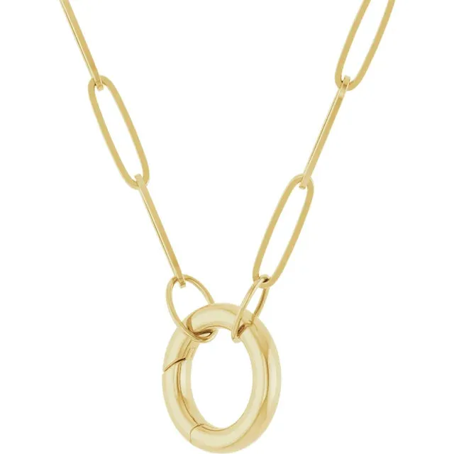 Storyteller by Vintage Magnality Charm Necklaces Paperclip Chain Charm Necklace 16 or 18 Circle Charm Bail Solid 14K Yellow White Rose Gold
