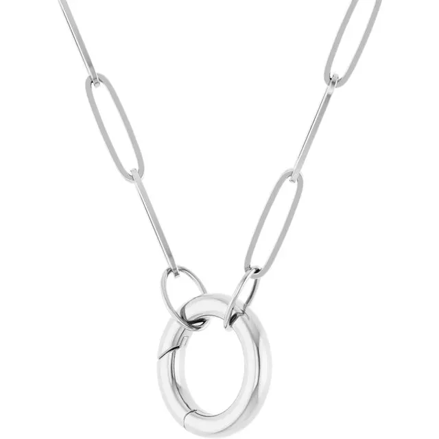 Storyteller by Vintage Magnality Charm Necklaces Paperclip Chain Charm Necklace 16 or 18 Circle Charm Bail Solid 14K Yellow White Rose Gold