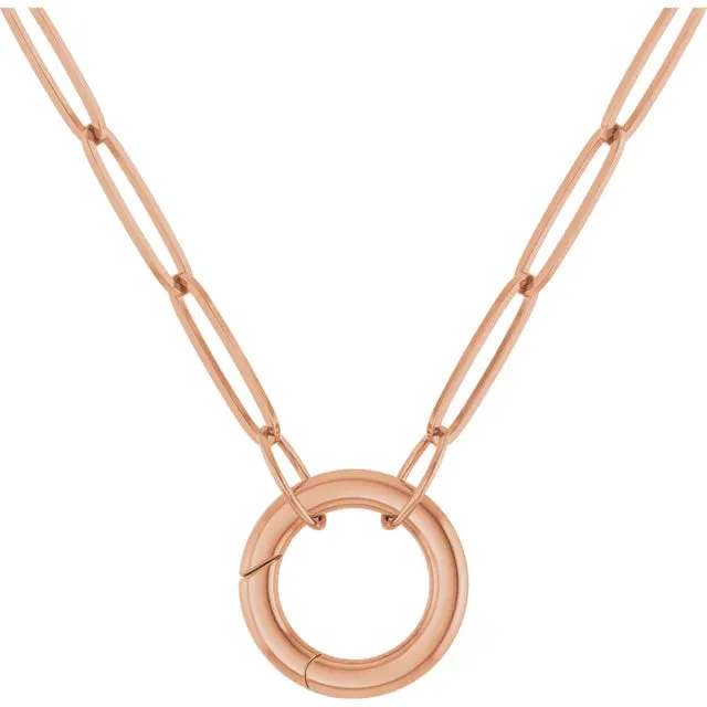 Storyteller by Vintage Magnality Charm Necklaces Paperclip Chain Charm Necklace 16 or 18 Circle Charm Bail Solid 14K Yellow White Rose Gold