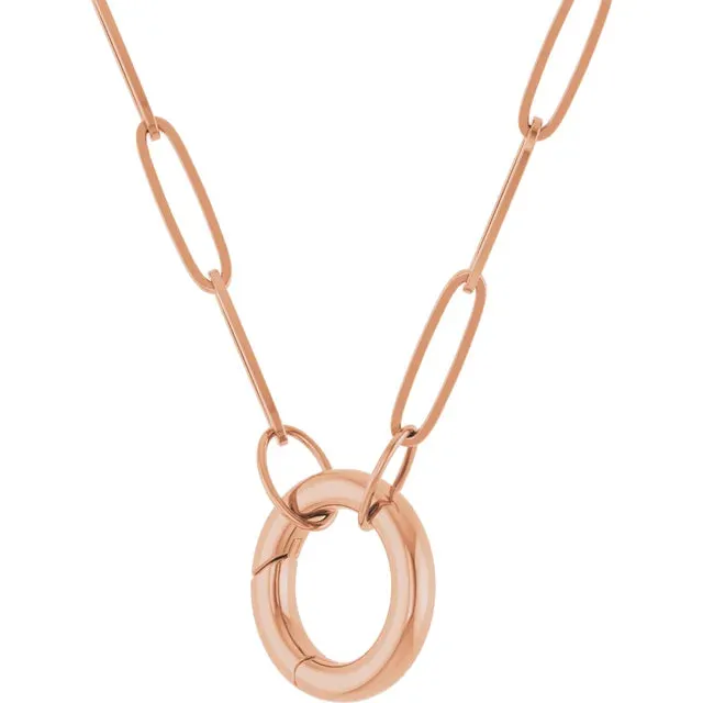 Storyteller by Vintage Magnality Charm Necklaces Paperclip Chain Charm Necklace 16 or 18 Circle Charm Bail Solid 14K Yellow White Rose Gold