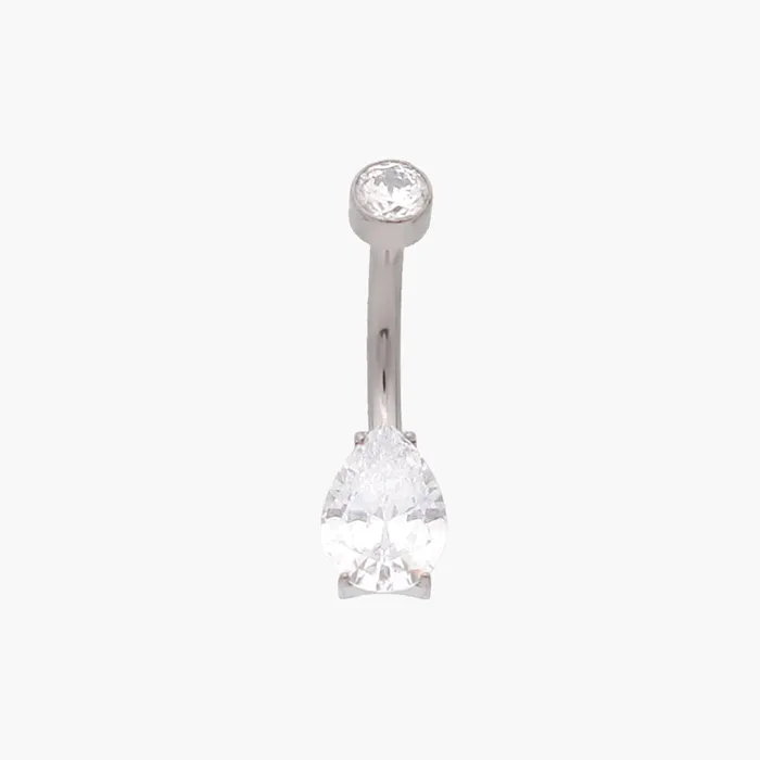 Teardrop CZ Titanium Belly Button Ring Silver Glitters Rings