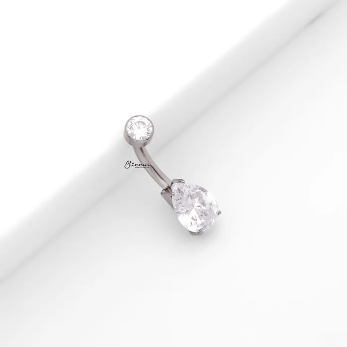 Teardrop CZ Titanium Belly Button Ring Silver Glitters Rings