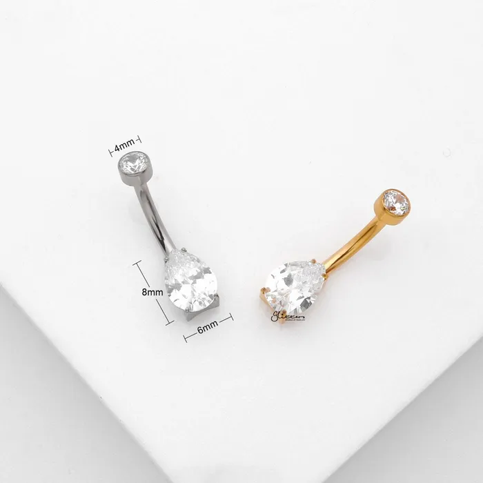 Teardrop CZ Titanium Belly Button Ring Silver Glitters Rings