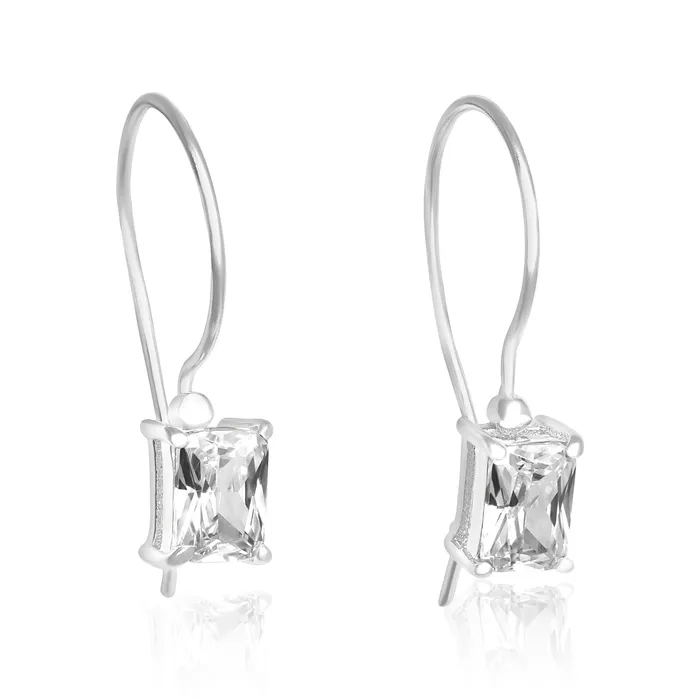 Teeda Earrings EZ9070 Emerald Cut CZ French Wire Earrings 7x5mm