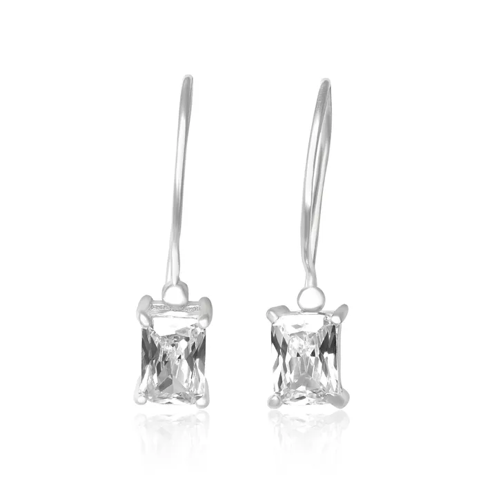 Teeda Earrings EZ9070 Emerald Cut CZ French Wire Earrings 7x5mm