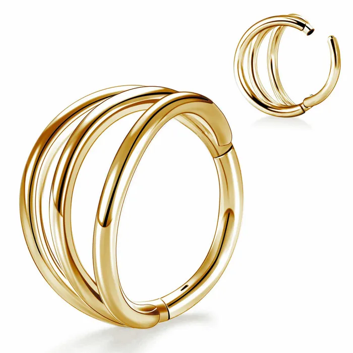 Titanium Hinged Segment Triple Hoop Ring Gold Glitters Rings