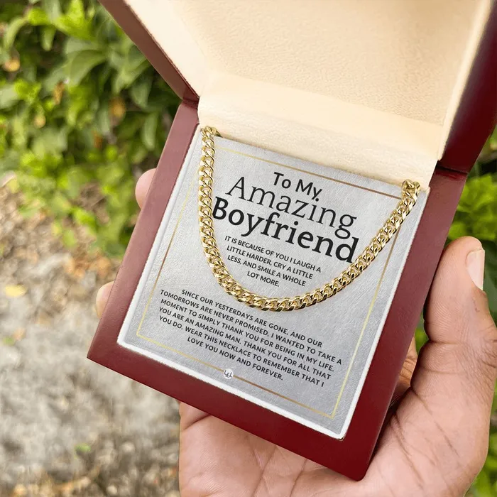 To My Boyfriend Because Of You Meaningful Valentines Gift For Him Romantic and Thoughtful Christmas Birthday or Anniversary Present ShineOn Fulfillment Necklaces