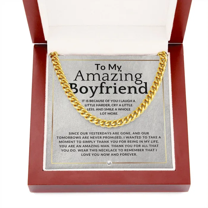 To My Boyfriend Because Of You Meaningful Valentines Gift For Him Romantic and Thoughtful Christmas Birthday or Anniversary Present ShineOn Fulfillment Necklaces