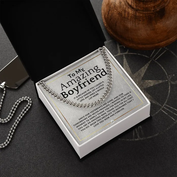 To My Boyfriend Because Of You Meaningful Valentines Gift For Him Romantic and Thoughtful Christmas Birthday or Anniversary Present ShineOn Fulfillment Necklaces