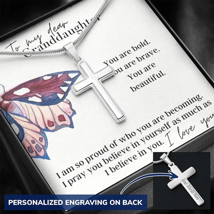 To My Dear Granddaughter I Believe in You Engravable Cross Necklace ShineOn Fulfillment Necklaces