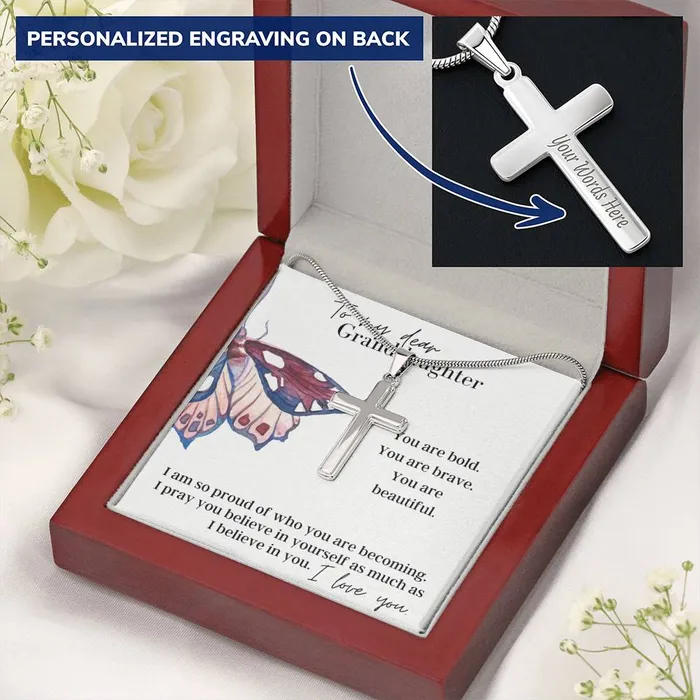 To My Dear Granddaughter I Believe in You Engravable Cross Necklace ShineOn Fulfillment Necklaces