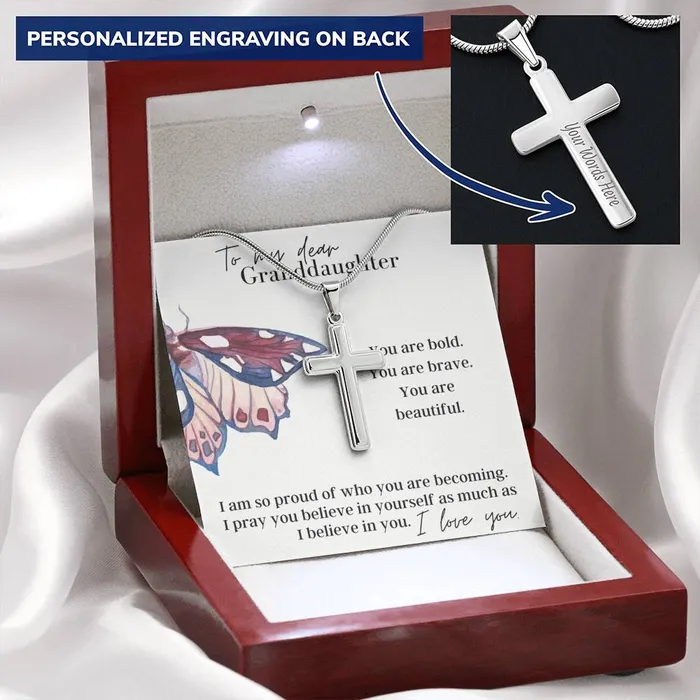 To My Dear Granddaughter I Believe in You Engravable Cross Necklace ShineOn Fulfillment Necklaces