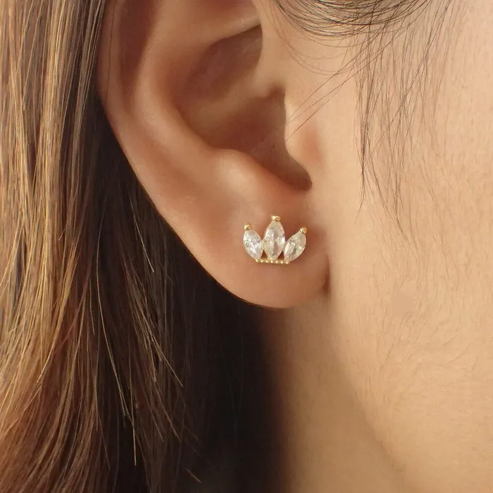 Triple Marquise CZ Set Cartilage Tragus Piercing Earring Gold Glitters Earrings