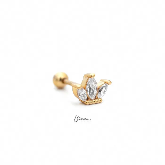 Triple Marquise CZ Set Cartilage Tragus Piercing Earring Gold Glitters Earrings