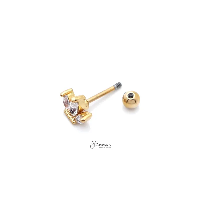 Triple Marquise CZ Set Cartilage Tragus Piercing Earring Gold Glitters Earrings