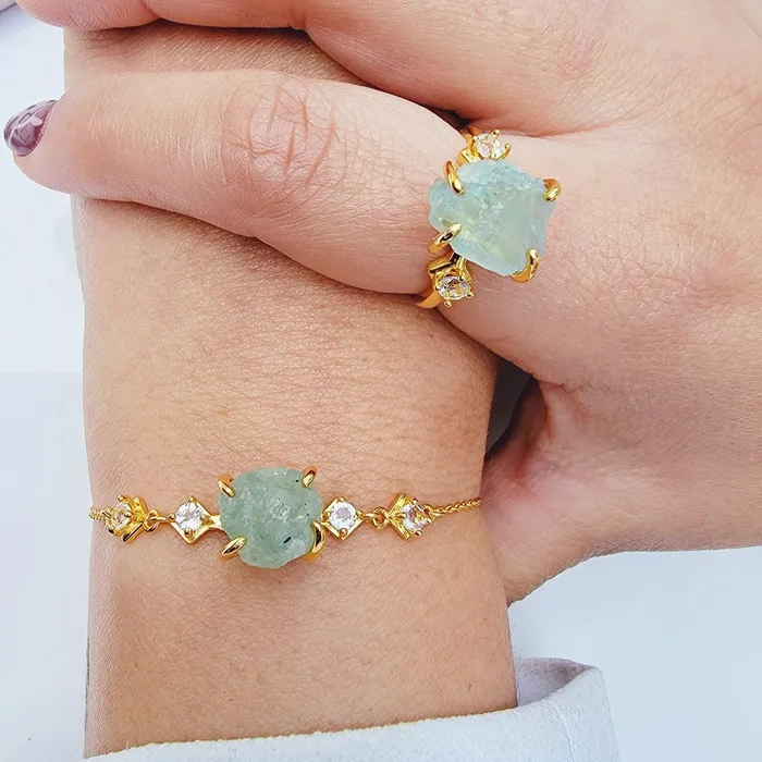 Uniquelan Jewelry Bracelets Raw Aquamarine Chain Bracelet Uniquelan Jewelry Bracelets Raw Aquamarine Chain Bracelet