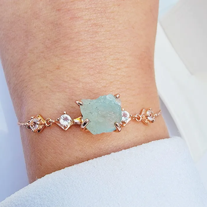 Uniquelan Jewelry Bracelets Raw Aquamarine Chain Bracelet Uniquelan Jewelry Bracelets Raw Aquamarine Chain Bracelet