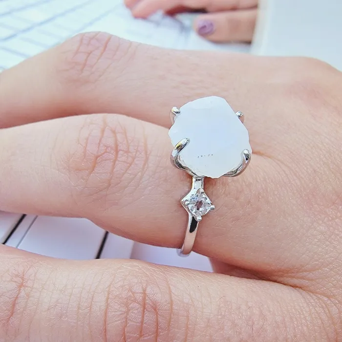 Uniquelan Jewelry Bracelets Raw Moonstone Ring Bracelet Set