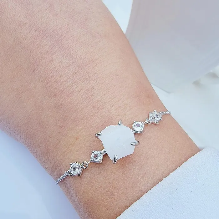 Uniquelan Jewelry Bracelets Raw Moonstone Ring Bracelet Set