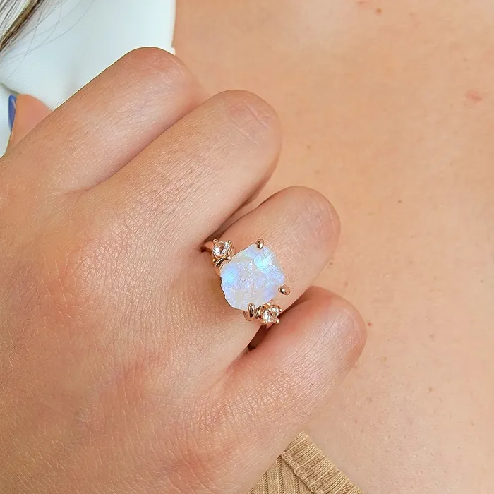 Uniquelan Jewelry Bracelets Raw Moonstone Ring Bracelet Set