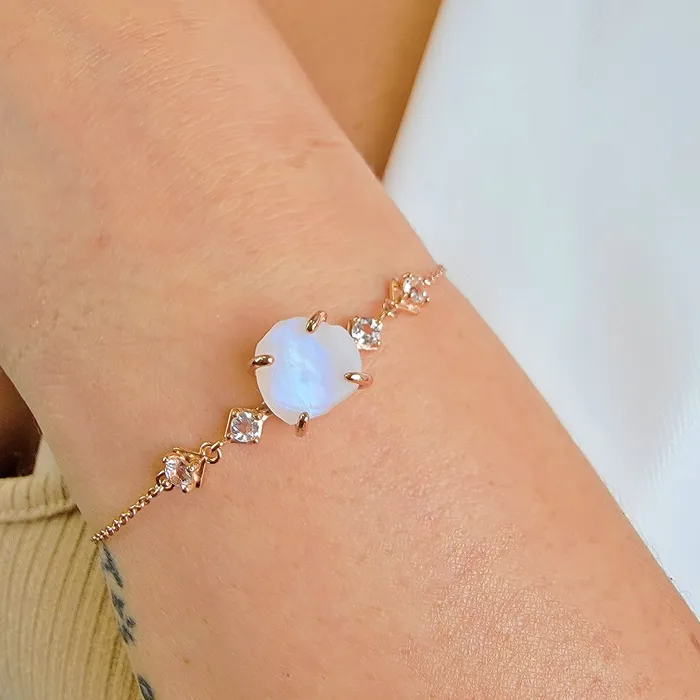 Uniquelan Jewelry Bracelets Raw Moonstone Ring Bracelet Set