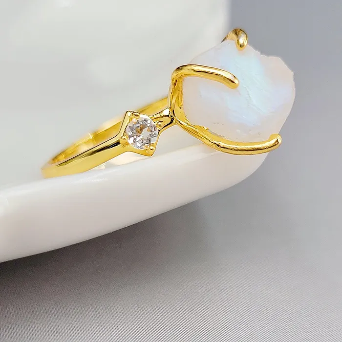 Uniquelan Jewelry Bracelets Raw Moonstone Ring Bracelet Set