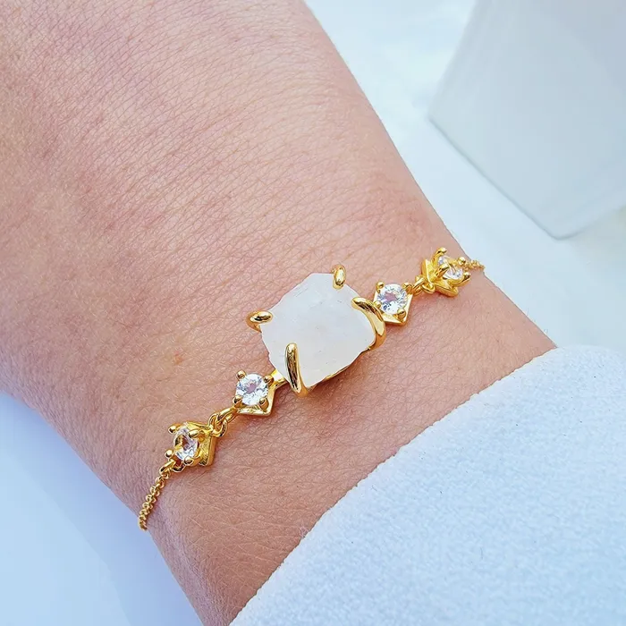 Uniquelan Jewelry Bracelets Raw Moonstone Ring Bracelet Set