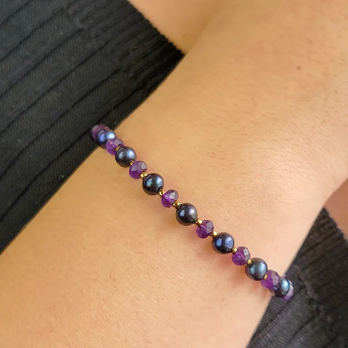 Uniquelan Jewelry Bracelets Real Amethyst and Pearl Bracelet