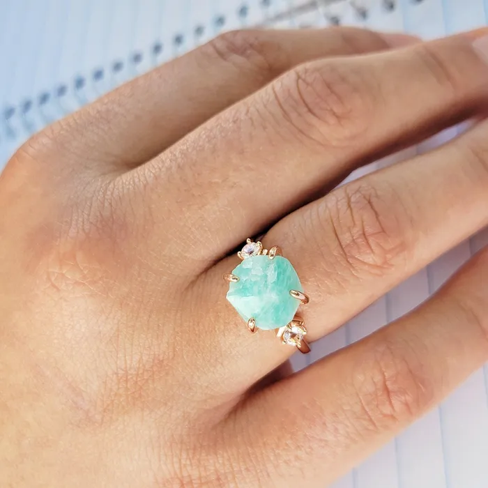 Uniquelan Jewelry Rings Raw Amazonite Stone Ring