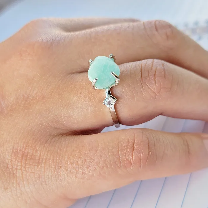 Uniquelan Jewelry Rings Raw Amazonite Stone Ring