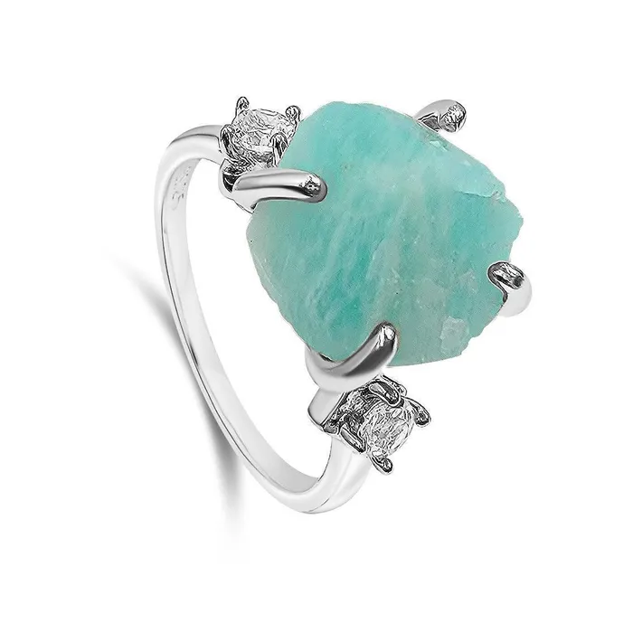 Uniquelan Jewelry Rings Raw Amazonite Stone Ring
