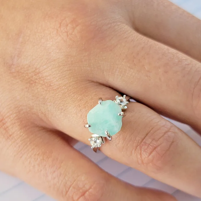 Uniquelan Jewelry Rings Raw Amazonite Stone Ring