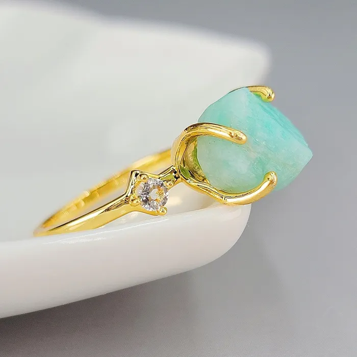 Uniquelan Jewelry Rings Raw Amazonite Stone Ring