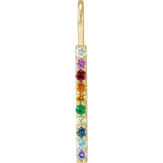 Vertical Natural MultiGemstone Rainbow Bar Pendant Charm 14K Yellow White Rose Gold Vintage Magnality Necklaces
