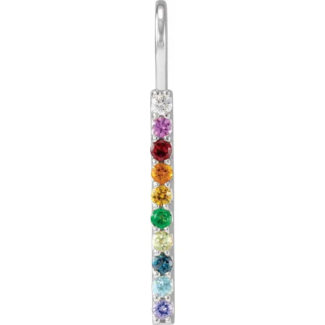 Vertical Natural MultiGemstone Rainbow Bar Pendant Charm 14K Yellow White Rose Gold Vintage Magnality Necklaces