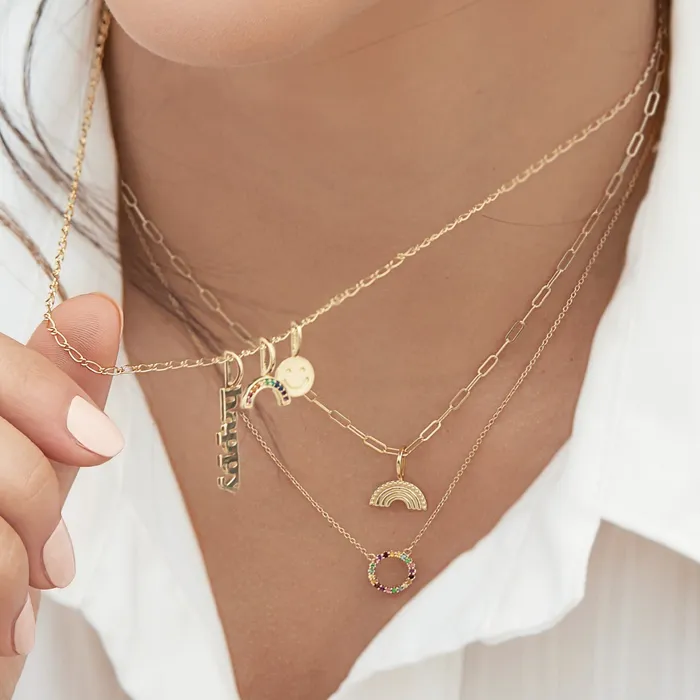 Vintage Magnality Rainbow Dreaming Solid Gold Charm Pendant 14K Yellow White Rose Gold PreStyled Sets