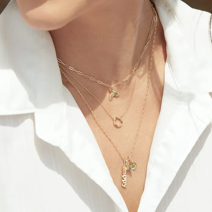 Vintage Magnality Rainbow Dreaming Solid Gold Charm Pendant 14K Yellow White Rose Gold PreStyled Sets