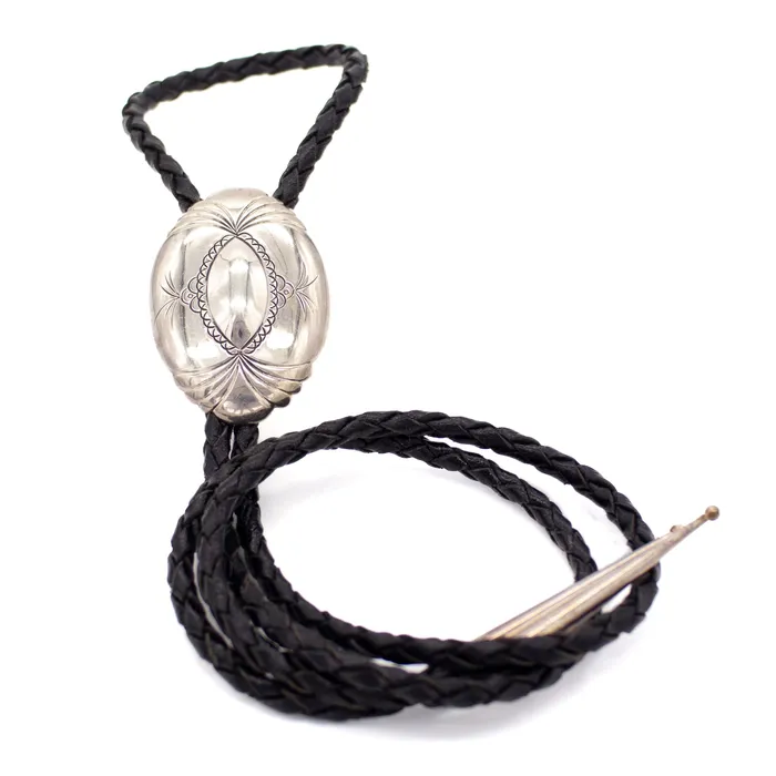 Vintage Sterling Silver Bolo Tie Crown Jewels Coin Rings