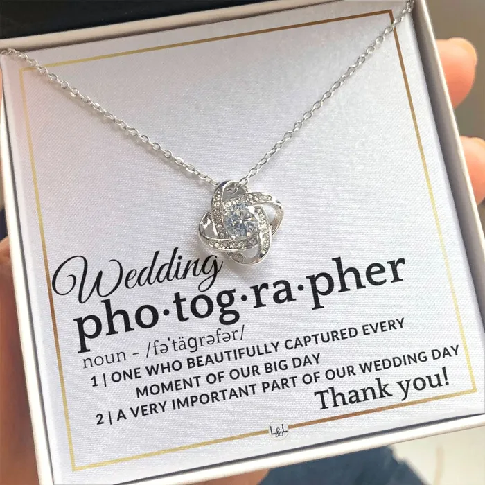 Wedding Photographer Thank You Female Photographer Gift Elegant White and Gold Wedding Theme ShineOn Fulfillment Necklaces