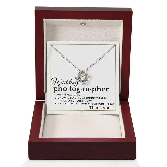 Wedding Photographer Thank You Female Photographer Gift Elegant White and Gold Wedding Theme ShineOn Fulfillment Necklaces