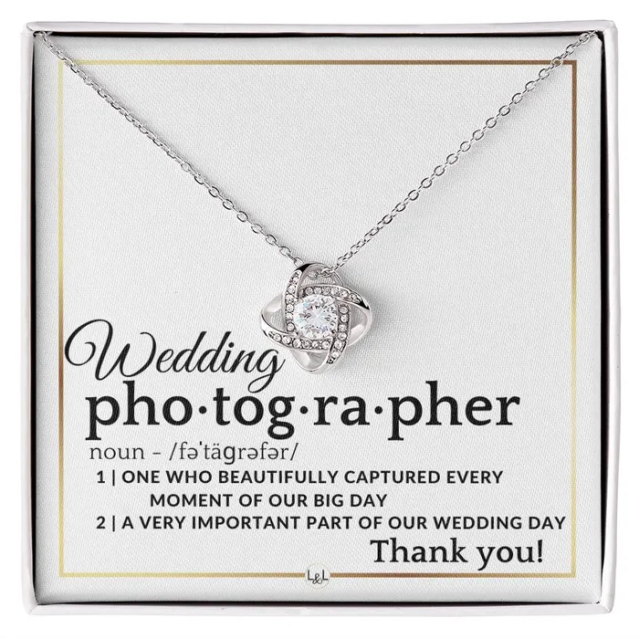 Wedding Photographer Thank You Female Photographer Gift Elegant White and Gold Wedding Theme ShineOn Fulfillment Necklaces