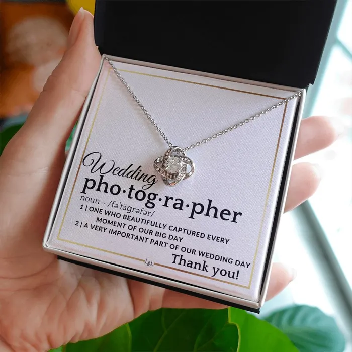 Wedding Photographer Thank You Female Photographer Gift Elegant White and Gold Wedding Theme ShineOn Fulfillment Necklaces
