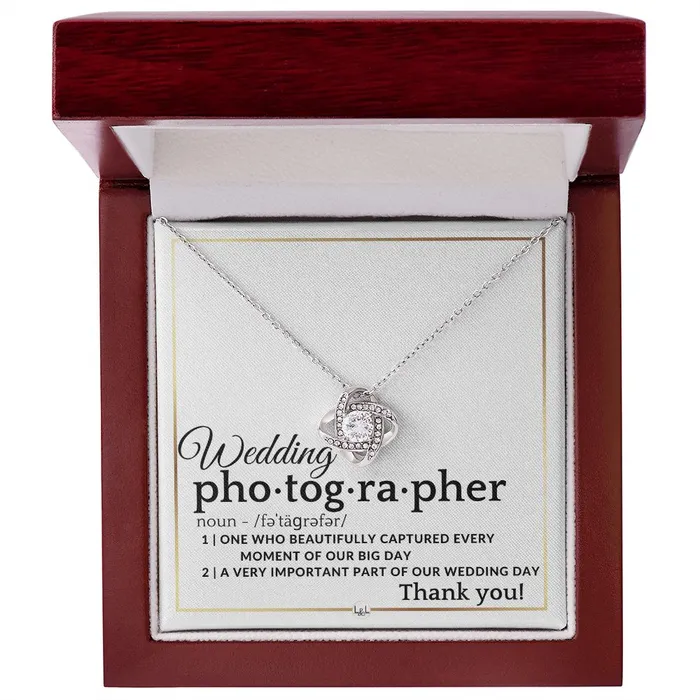 Wedding Photographer Thank You Female Photographer Gift Elegant White and Gold Wedding Theme ShineOn Fulfillment Necklaces