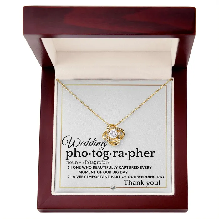 Wedding Photographer Thank You Female Photographer Gift Elegant White and Gold Wedding Theme ShineOn Fulfillment Necklaces