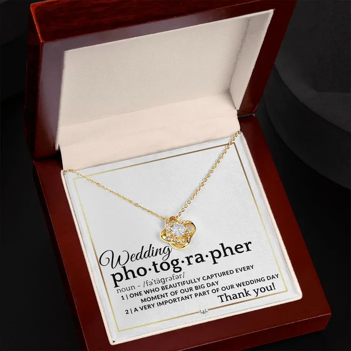 Wedding Photographer Thank You Female Photographer Gift Elegant White and Gold Wedding Theme ShineOn Fulfillment Necklaces